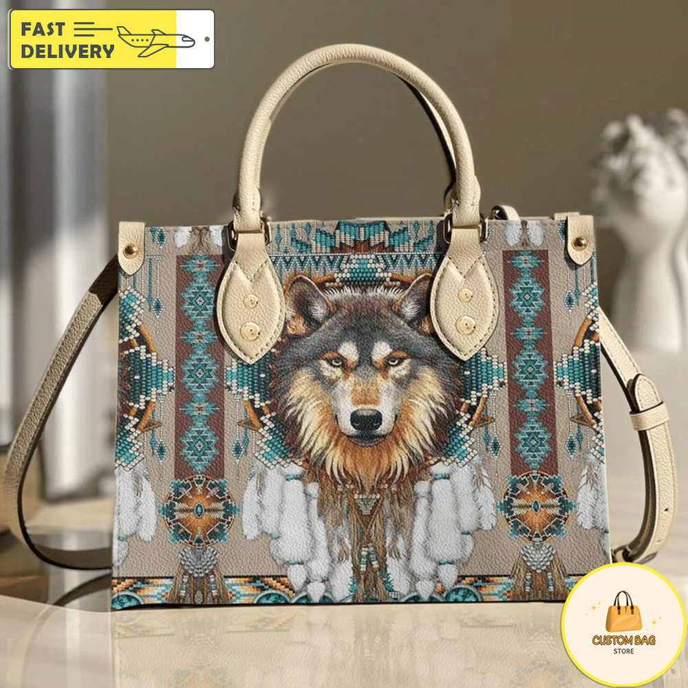 Native Wolf Leather Bag, Wolf Handbag, Custom Leather Bag, Woman Handbag.jpg