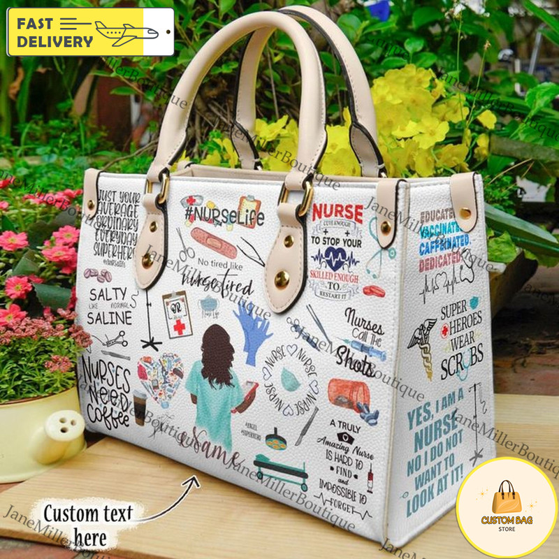 Nurse Heart Personalized Leather HandBag, Nurselife Handbag, Custom Leather Bag, Woman Shoulder Bag.jpg
