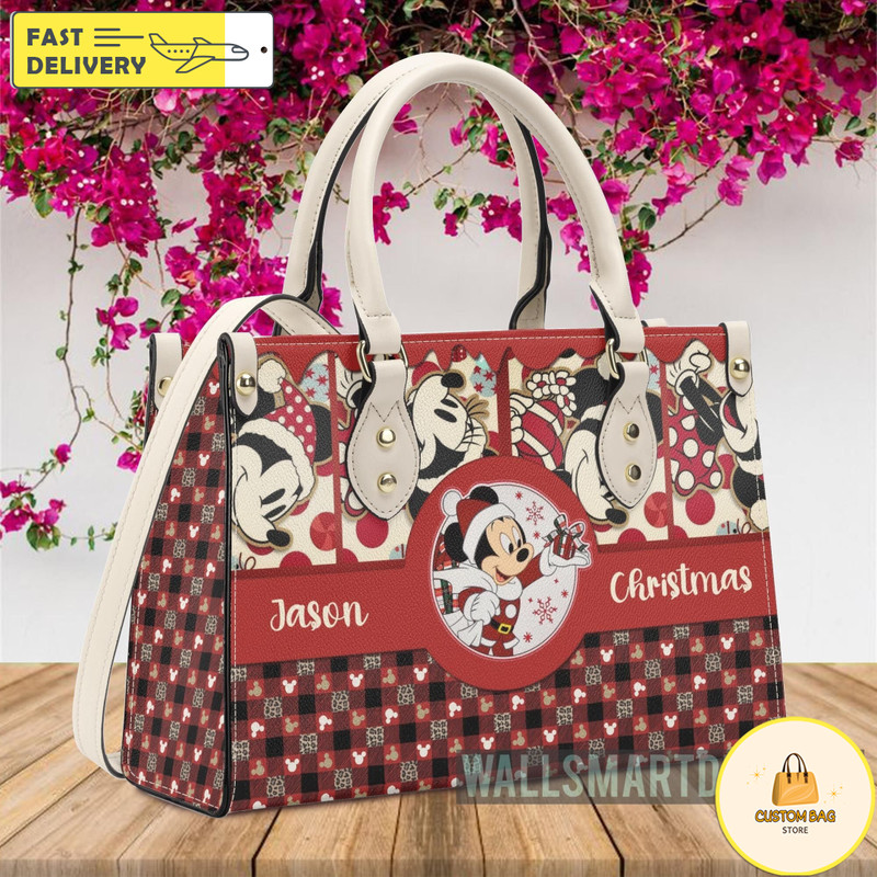 Personal Mickey Christmas Leather Handbag, Anniversary Mickey Handbag, Disney Leatherr Handbag.jpg