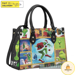 personalized grinch christmas moment collection handbag, the grinch handbag, grinch leatherr handbag