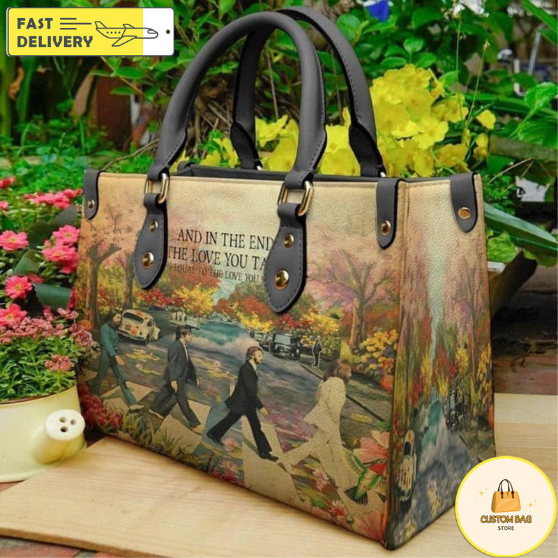 Vintage The Beatless Walking Art Leather Bag Women Leather Hand Bag, Music Trending Handbag.jpg