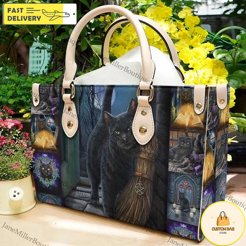 Wicca Leather Bag Black Cat Leather Handbag, Halloween Leather Bag, Black Cat Halloween Handbag, Woman Shoulder Bag.jpg