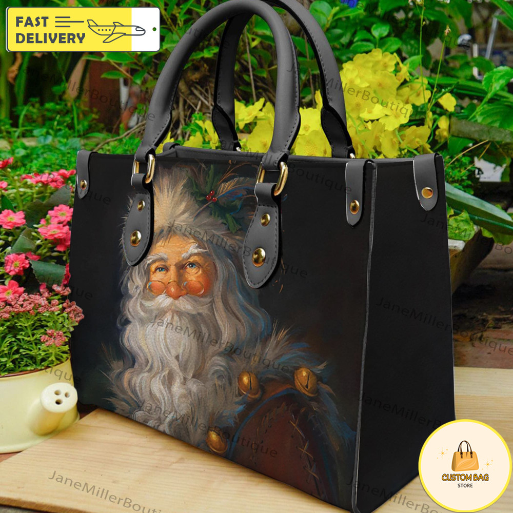 Woodland Santa Leather Bag, Christmas Bag, Santa Handbag, Custom Leather Bag.jpg