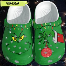 grinch face funny christmas crocs classic clogs shoes