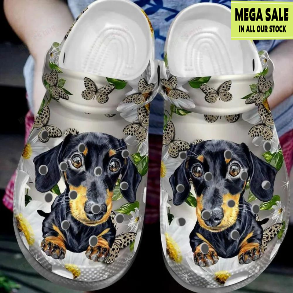 Baby Dachshund With White Butterfly Crocs For Women - T-shirts Low Price.jpg