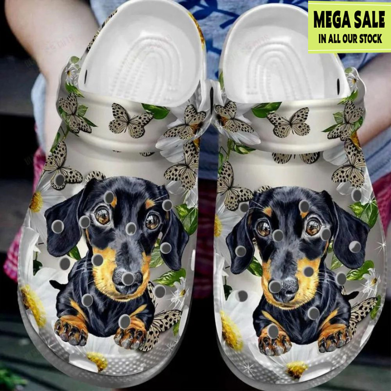 Baby Dachshund With White Butterfly Crocs For Women - T-shirts Low Price.jpg
