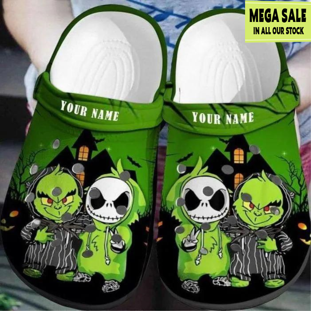 Baby Grinch And Jack Skellington Custom Name Crocs Crocband Shoes - T-shirts Low Price.jpg