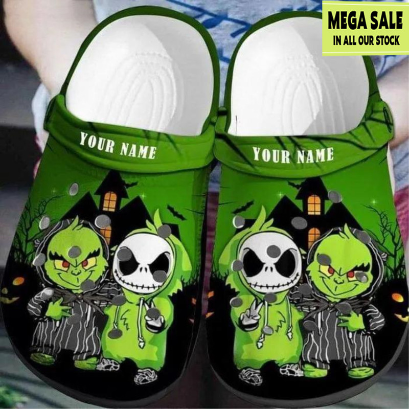 Baby Grinch And Jack Skellington Custom Name Crocs Crocband Shoes - T-shirts Low Price.jpg