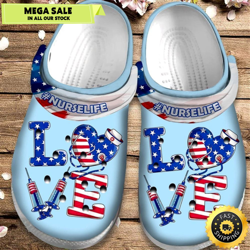 American Love Nurse Shoes clog 4Th Of July Gift For Men Women Nurse.jpg