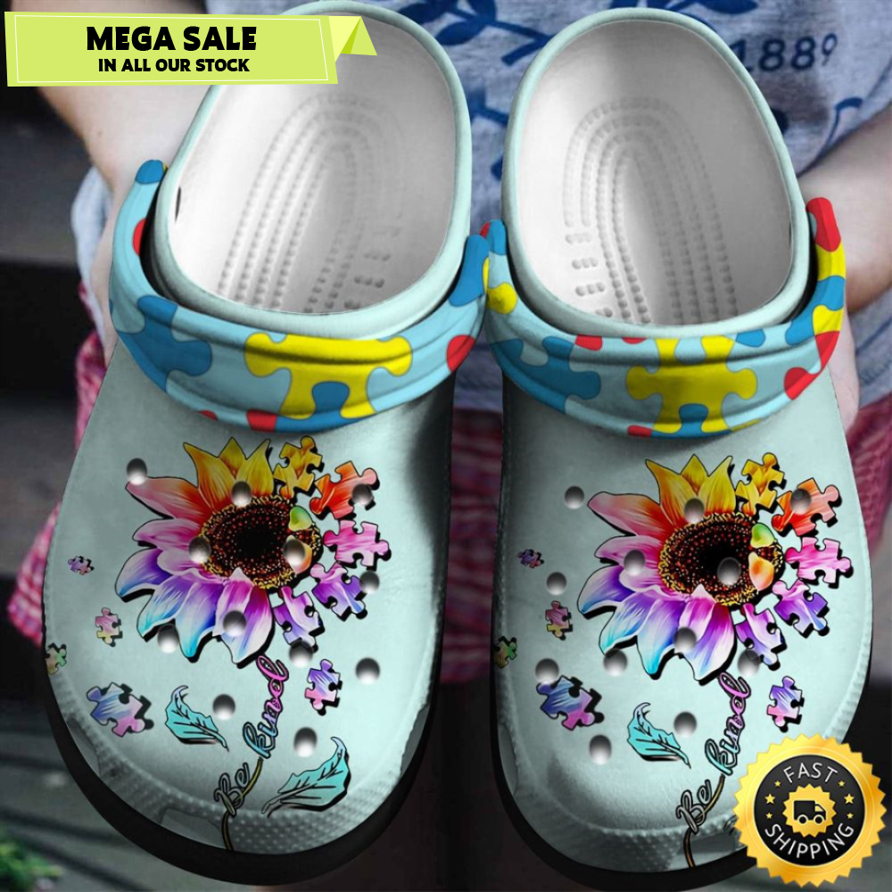 Autism Awareness Crocs Be Kind Sunflower Puzzle Crocband Clog Shoes.jpg