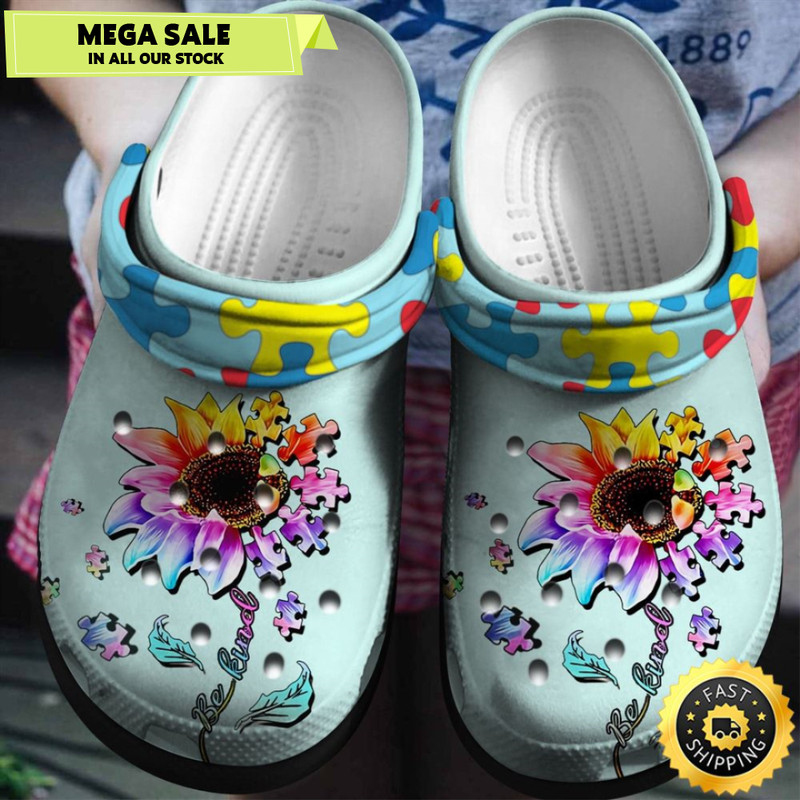 Autism Awareness Crocs Be Kind Sunflower Puzzle Crocband Clog Shoes.jpg