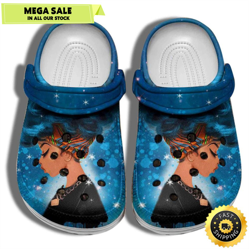 Black Pride Black Girl Blue Crocs Crocband Clog Shoes.jpg