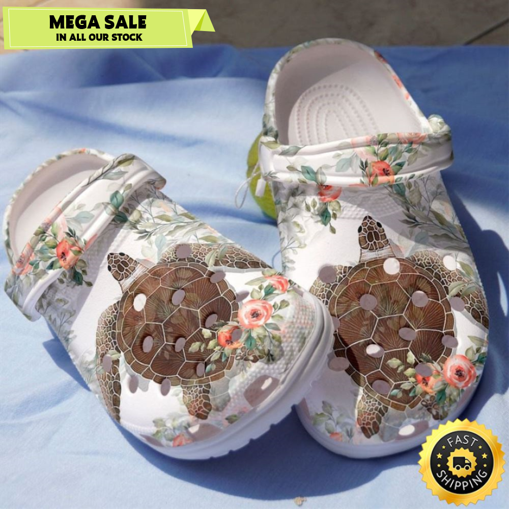 Charming Sea Turtle With Flowers Shoes Clog For Women Girl Mother.jpg