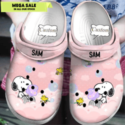 custom name snoopy pink crocband crocs