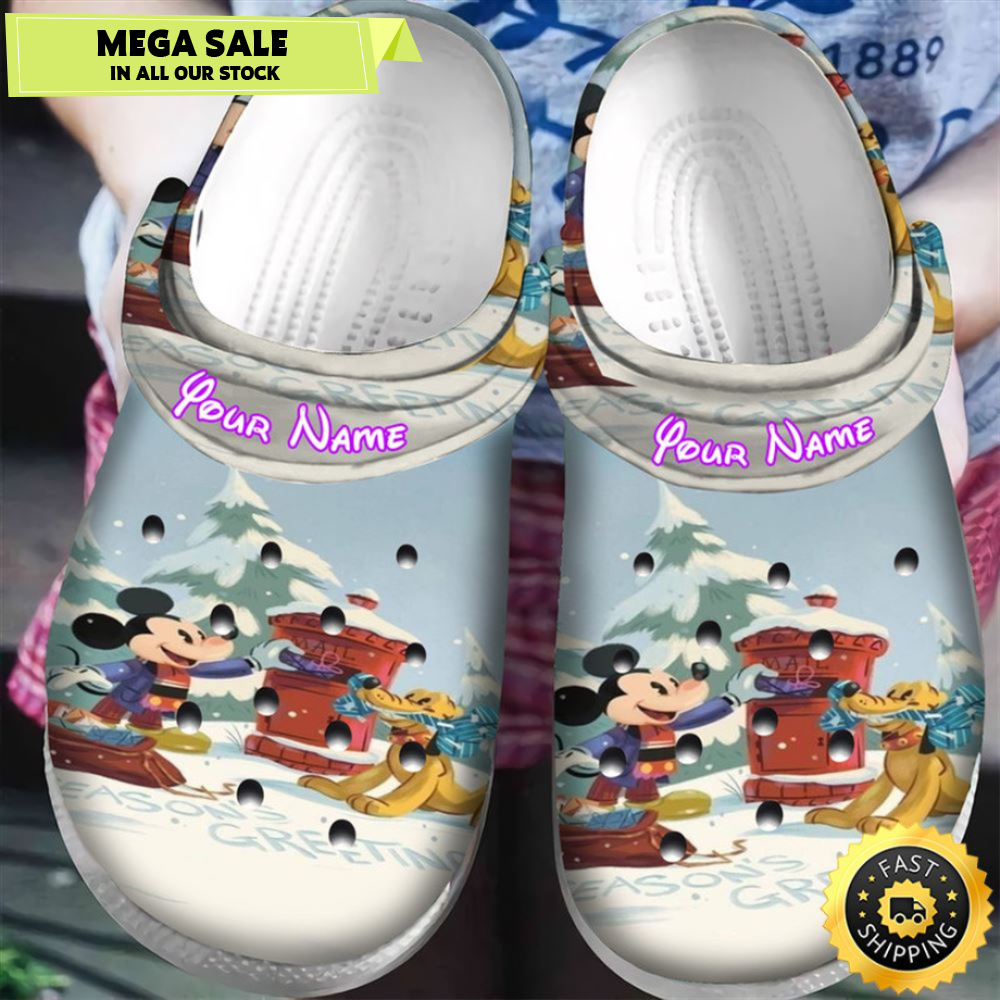 Disney Mickey Mouse Christmas Mickey And Pluto Personalized Name Crocs Clogs Shoes Comfortabl.jpg