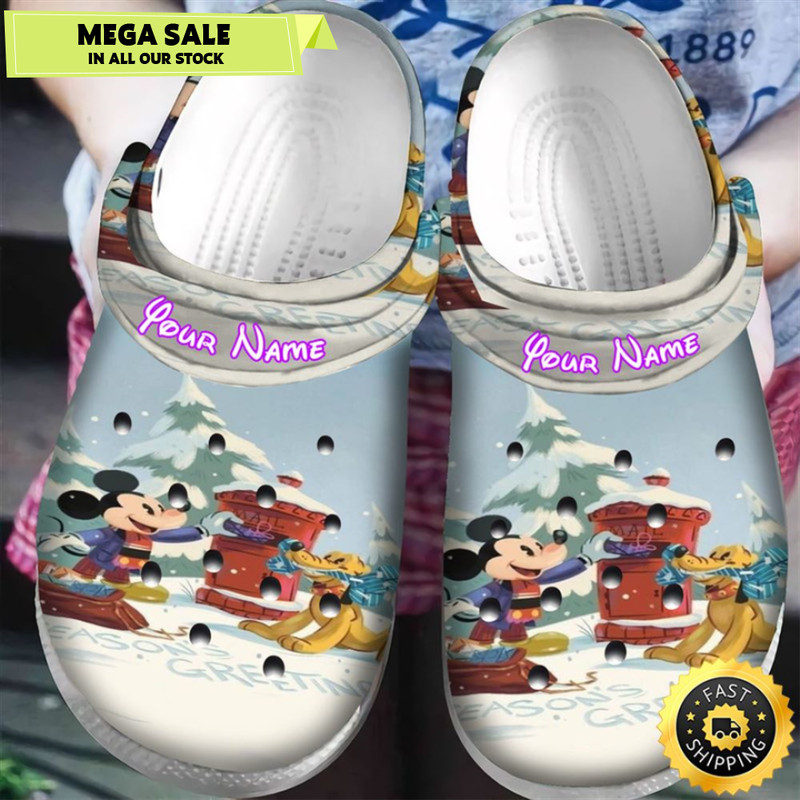 Disney Mickey Mouse Christmas Mickey And Pluto Personalized Name Crocs Clogs Shoes Comfortabl.jpg
