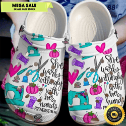 love sewing she works willingly with her hands sewing lovers for mother girlfriend crocs clog shoes