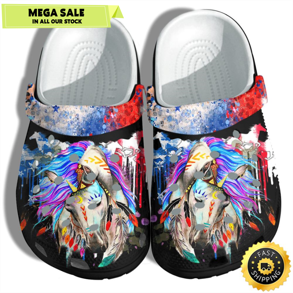 Magical Native Horses America Flag Clog Shoes Gift Women.jpg