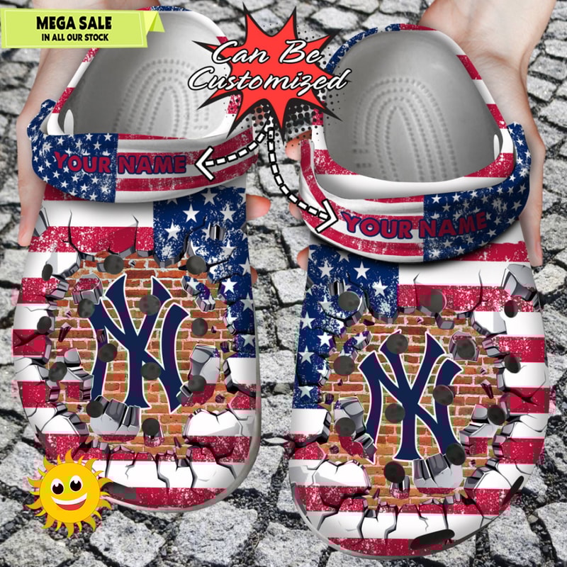 Baseball Crocs Personalized NY Yankees American Flag Breaking Wall Clog Shoes - 365crocs 1.jpg
