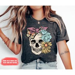 bloom skull shirt, halloween shirt, floral skull boho graphic tee, womens fall shirt, flower skull skeleton tshirt, skel