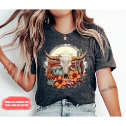 boho cow skull shirt, country shirt, wild west shirt, western graphic tee, cowgirl shirt, bull skull shirt, southwest sh