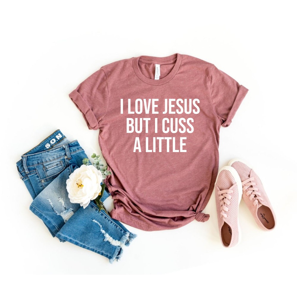 I Love Jesus but I Cuss a Little Shirt Vintage T Shirt-Shirts with Saying Family Matching Tee-Shirts for Christmas Holiday Tee Religious OK.jpg