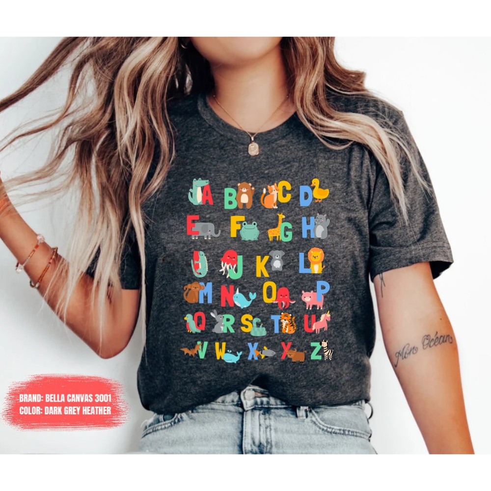 Alphabet Shirt, ABC Shirt, Animals Alphabet T-Shirt, Kingergarten Teacher Shirt, Alphabet Shirt for Teachers, Tescher Shirt, Back to School.jpg