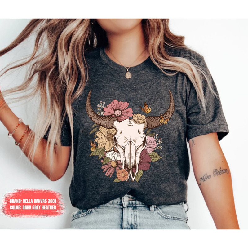 Boho Cow Skull Shirt, Country shirt, Wild west Shirt, Western Graphic Tee, Cowgirl Shirt, Bull Skull Shirt, Southwest Shirt Western Clothing.jpg