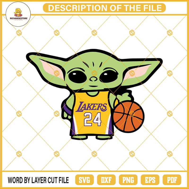 Baby Yoda Lakers Svg, NBA Basketball Player Svg, Kobe Bryant Svg, Baby Yoda Sport Svg Png Dxf Eps.jpg