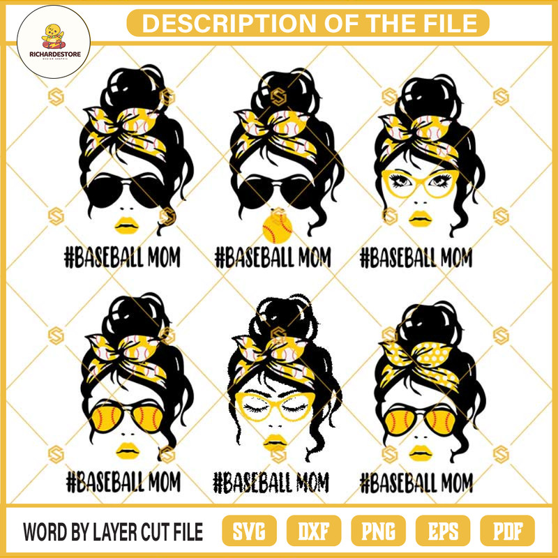 Baseball Mom Svg, Mom Life Svg, Baseball Svg, Woman With Bandana Svg, Girl Sport Svg, Messy Bun Hair Svg Png Dxf Eps For Cricut, For Silhouette.jpg