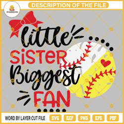 baseball sister svg, little sister biggest fan svg, softball, girl baseball svg, half baseball softball svg