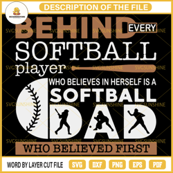 behind every softball player who believes in herself is a softball dad svg, softball dad svg, softball svg, dad svg, hap