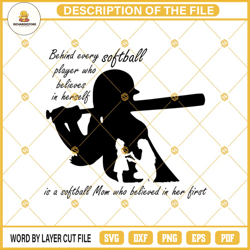 behind every softball player who believes in herself svg, softball mom svg, softball  cut file, softball clipart silhoue