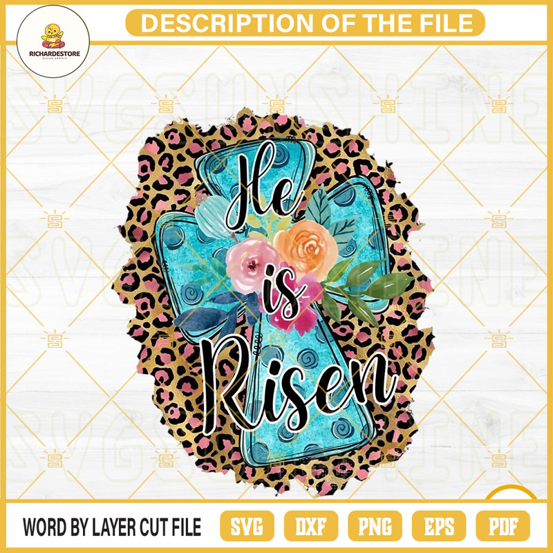 He Is Risen PNG, Leopard Print PNG, Cross PNG, Jesus PNG Sublimation Design.jpg