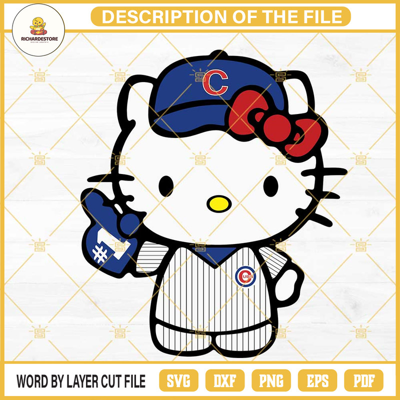 Hello Kitty Chicago Cubs SVG, Kawaii Kitty  Baseball SVG PNG DXF EPS Digital Files.jpg