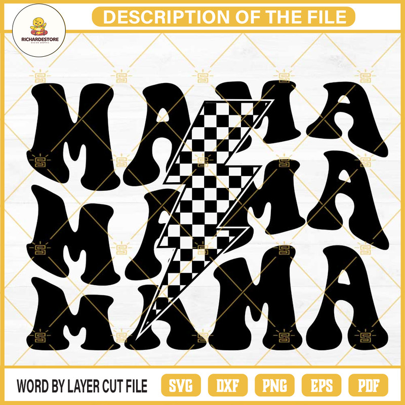 Mama Checkered Lightning Bolt SVG, Retro SVG, Racing Mom SVG PNG DXF EPS Cut Files.jpg