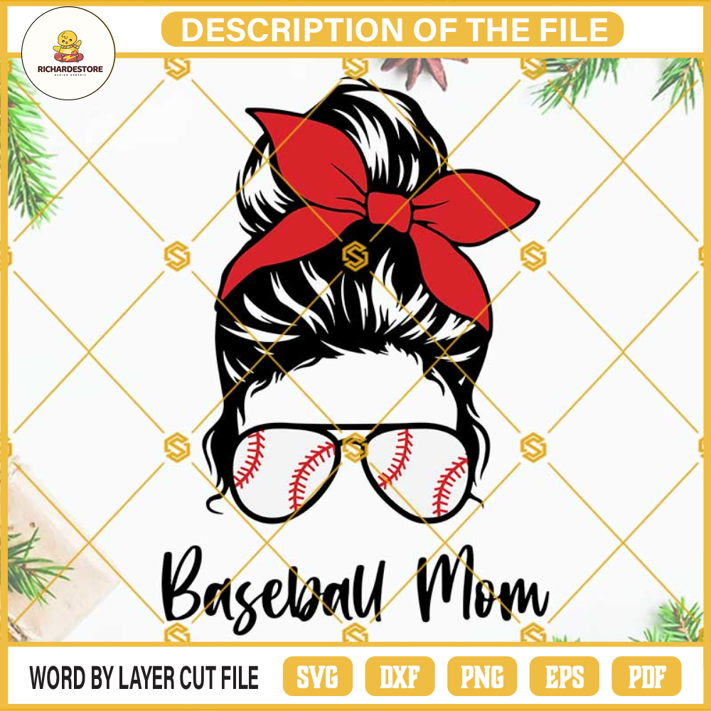 Messy Bun Baseball Mom SVG, Baseball Mom SVG, Baseball SVG, Baseball Digital Cut File For Cricut.jpg