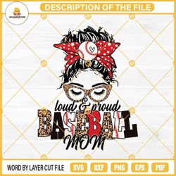 messy bun baseball mom svg, loud and proud baseball mom svg, messy bun leopard baseball  cricut