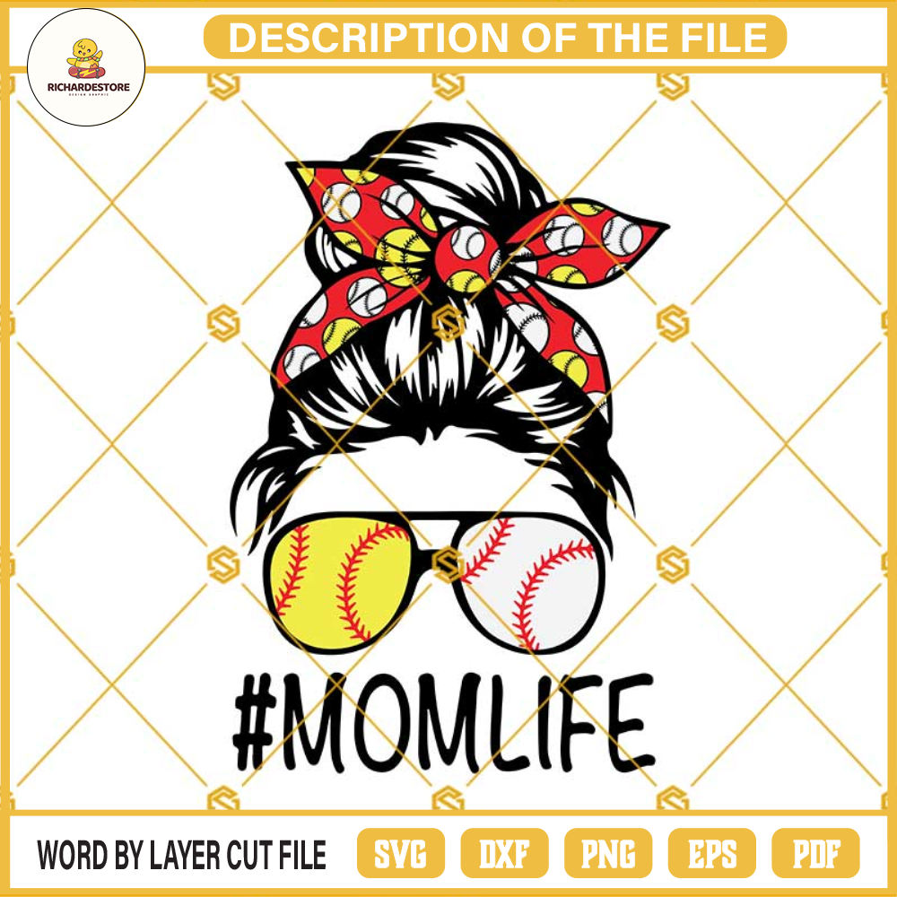 MomLife SVG, MomLife Baseball SVG, Mom Life Softball Baseball SVG, Mothers Day SVG, Messy Bun SVG, Mom Softball Baseball SVG PNG DXF EPS.jpg