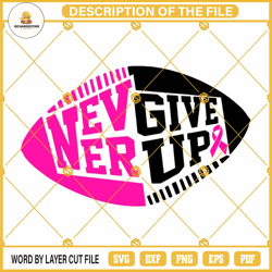 never give up football laces svg, pink ribbon svg, football breast cancer svg
