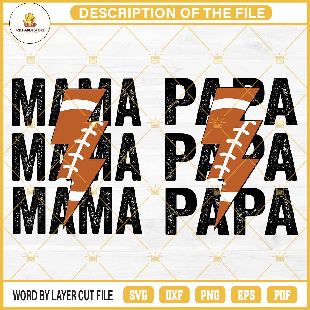 Papa Mama Football SVG Bundle, Football Mom SVG, Football Distressed Lightning Bolt SVG.jpg