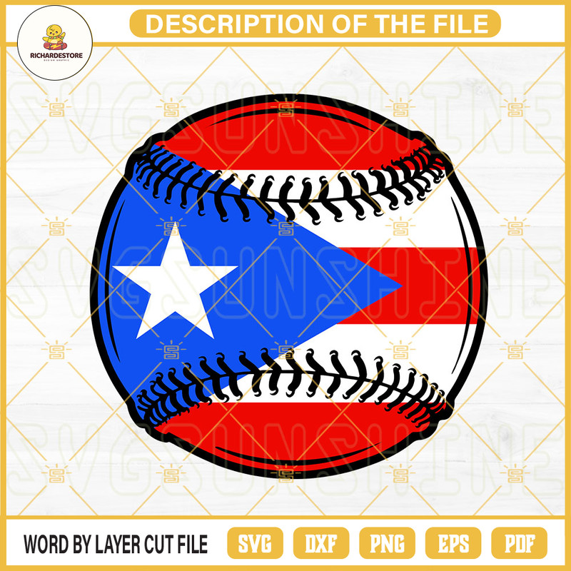 Puerto Rico Baseball Ball SVG, PR Baseball Team SVG, 2023 World Baseball Classic SVG PNG DXF EPS.jpg