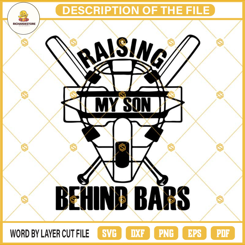 Raising My Son Behind Bars Svg Cutting File Baseball Mom Svg, Silhouette Svg, Cricut Svg, Baseball Svg.jpg