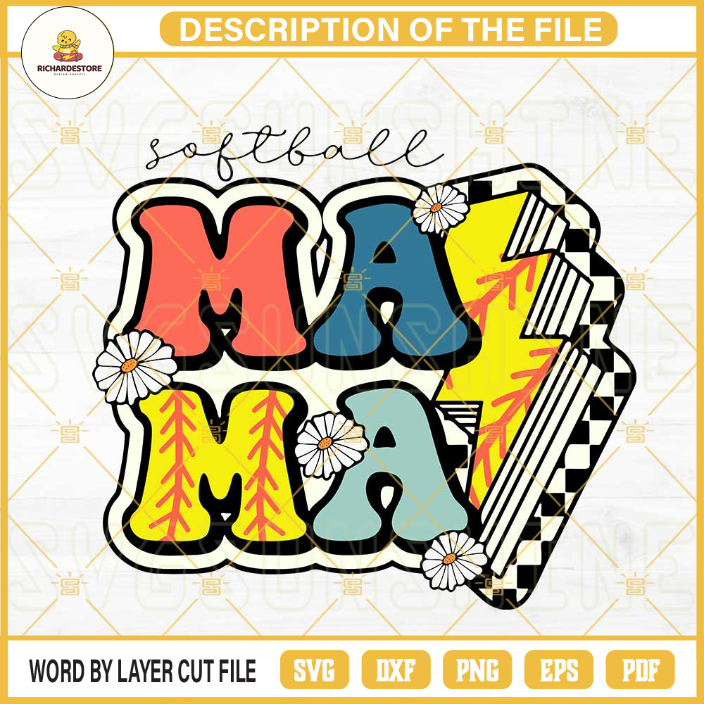 Retro Softball Mama SVG, Groovy SVG, Lightning Bolt SVG, Cute Softball Mom SVG PNG DXF EPS.jpg