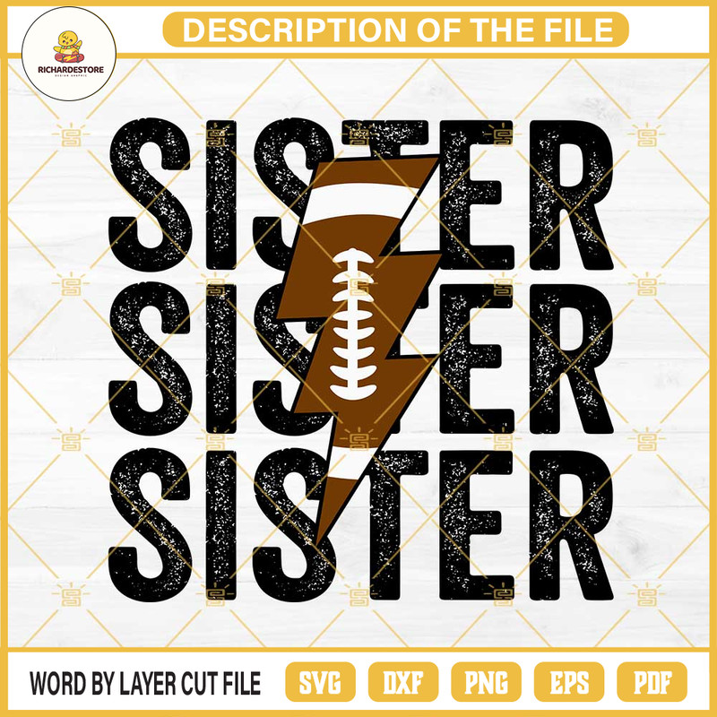 Sister Football SVG, Distressed Lightning Bolt Football SVG.jpg