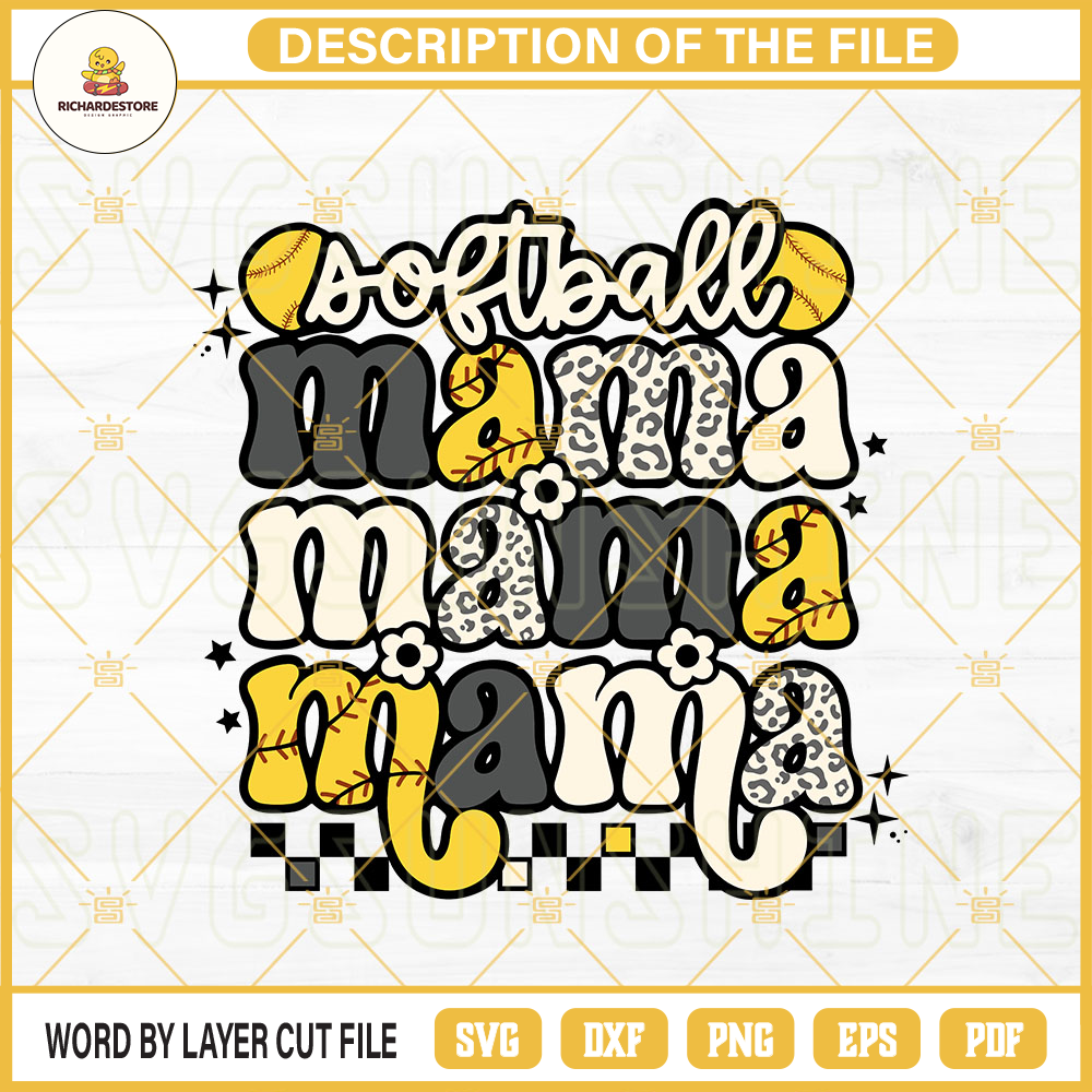 Softball Mama Retro SVG, Leopard Print SVG, Softball Mom SVG, Sports Mama SVG PNG DXF EPS Files.jpg