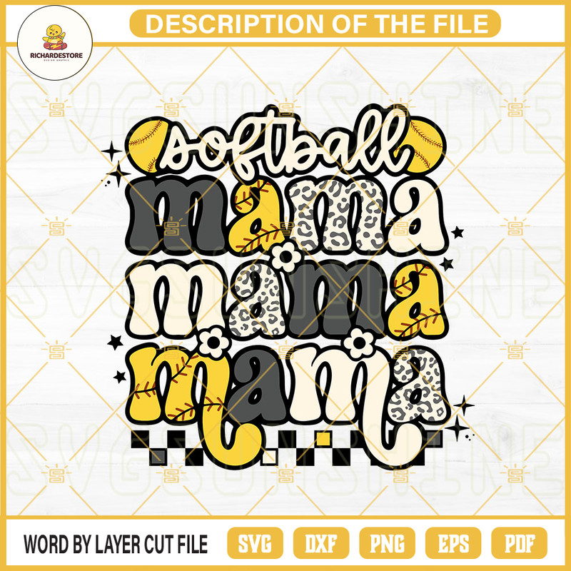 Softball Mama Retro SVG, Leopard Print SVG, Softball Mom SVG, Sports Mama SVG PNG DXF EPS Files.jpg
