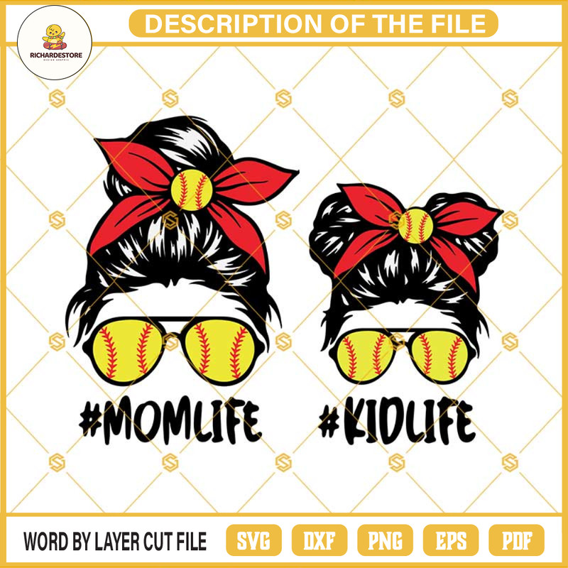 Softball Mom Svg, Momlife Softball  Svg Mom Life Kid Life Svg, Momlife Svg, Kidlife Svg, Mom And Daughter Svg, Messy Bun Skull Svg.jpg