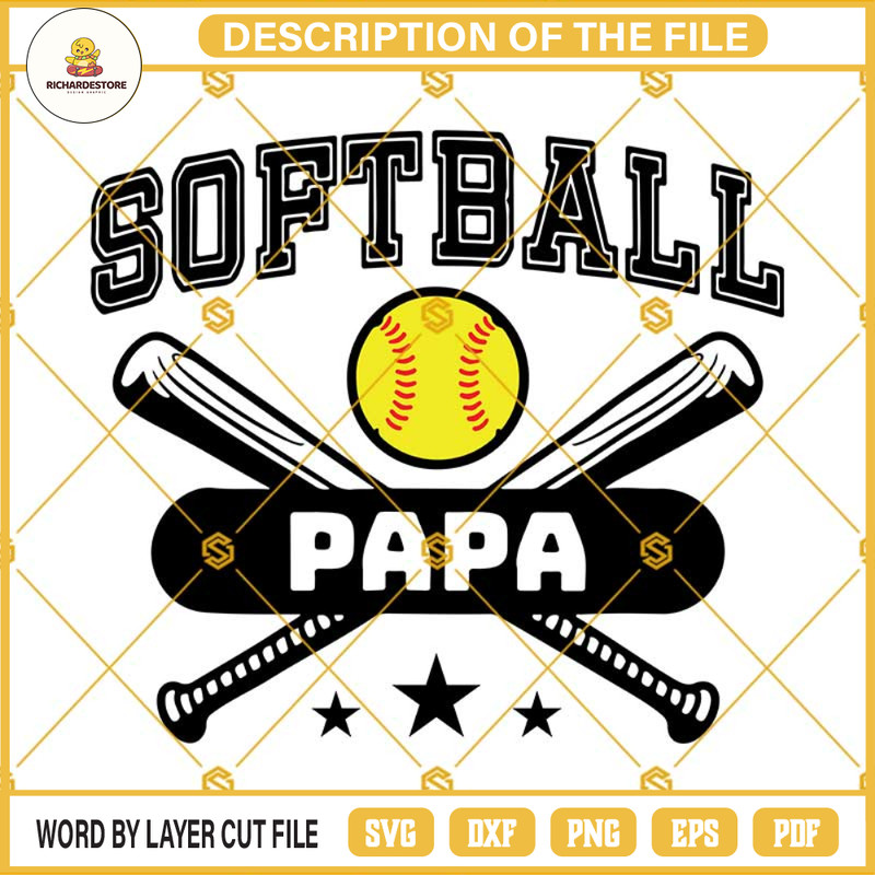 Softball Papa SVG PNG DXF EPS Files For Silhouette, Softball SVG.jpg