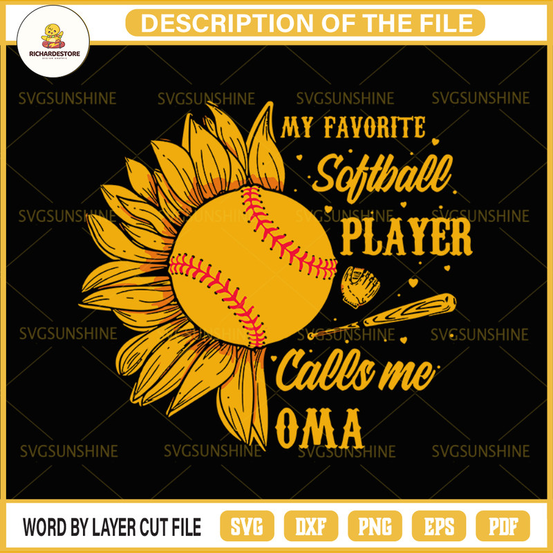 Softball SVG, My Favorite Softball Player Calls Me Oma Hippie Sunflower SVG.jpg